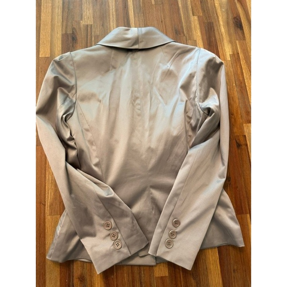 Yoana Baraschi Taupe Satin Single Button Shawl Collar Blazer Jacket Womens 6